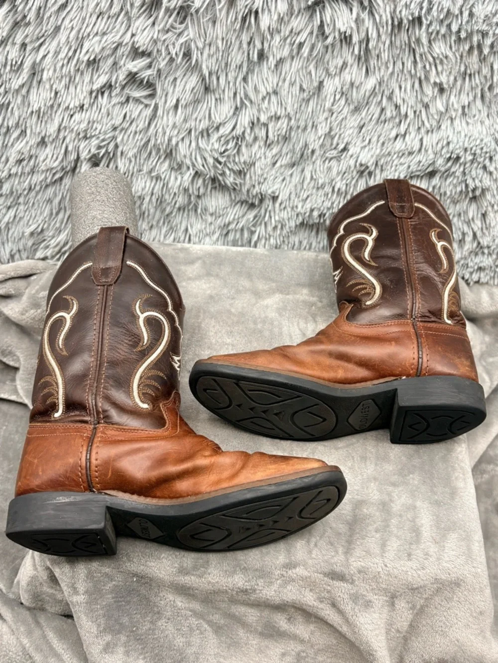 Old West Cowboy Boots Boys Size 2 Western Brown Square Toe Rodeo